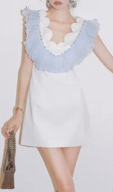 RUFFLE BEADING V-NECK MINI DRESS