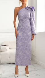 FLORAL ONE SLEEVE MIDI DRESS LAVENDER