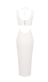 FLOWER CUT OUT BODYCON MIDI DRESS IN WHITE