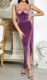 LACE CORSET MAXI VELVET DRESS PLUM