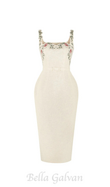 MACHINE EMBROIDERY STRAP HIP MIDI DRESS