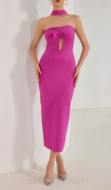 STRAPLESS HOLLOW OUT MAXI BANDAGE DRESS