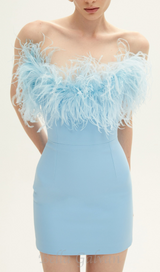 FEATHER MINI DRESS IN ROYAL BLUE