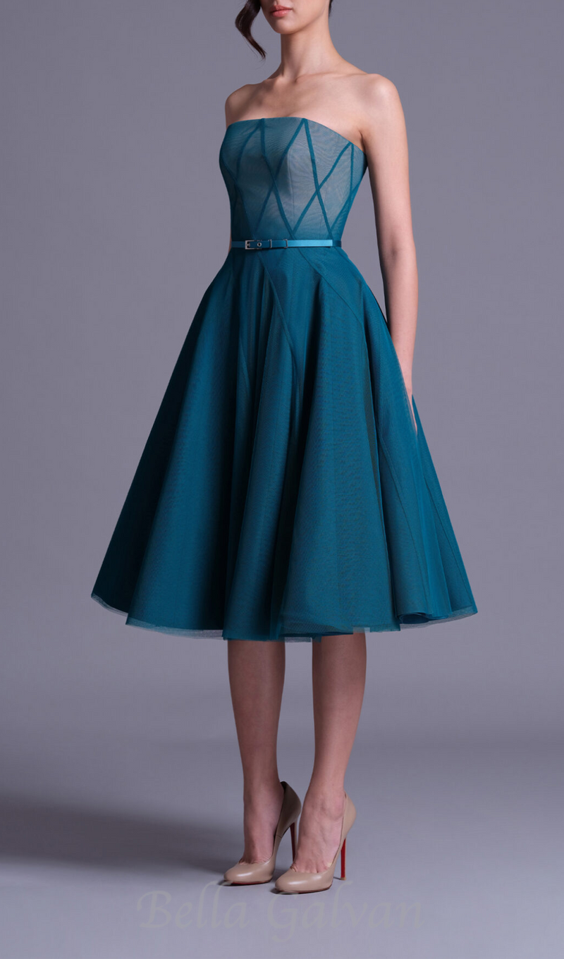 TEAL OMBRE SOFT NET MIDI DRESS