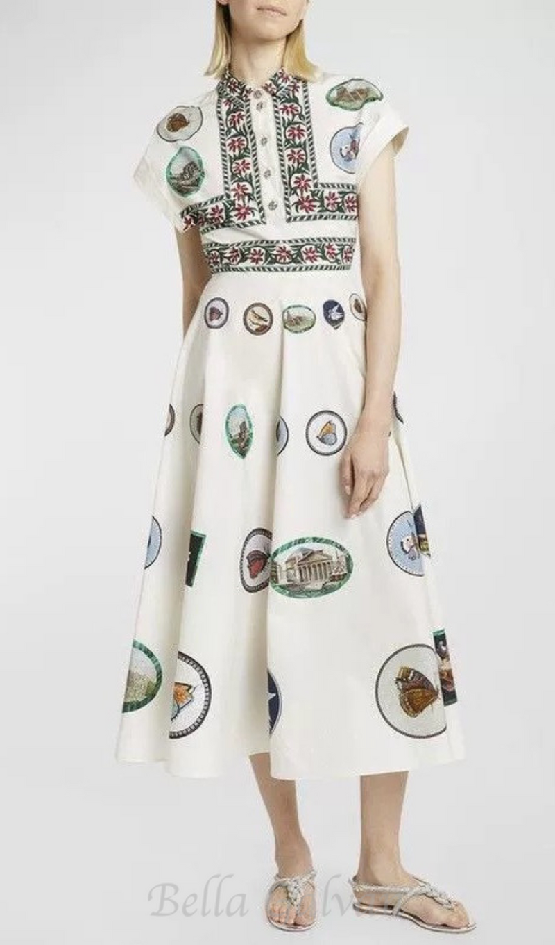 GRAPHIC PRINT COTTON MIDI DRESS