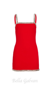 REGINA CRYSTAL-EMBELLISHED MINI DRESS IN RED