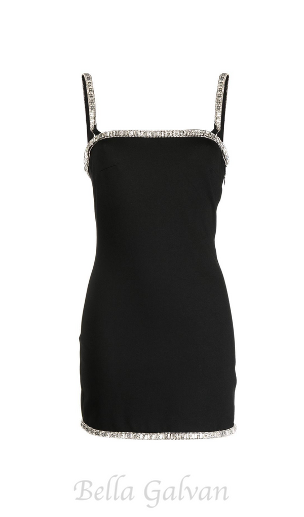 REGINA CRYSTAL-EMBELLISHED MINI DRESS IN BLACK