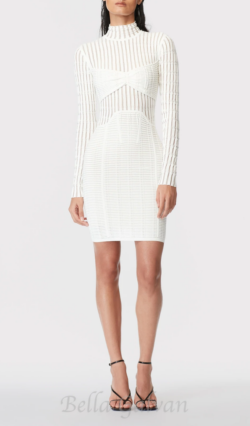 WHITE SHADOW STRIPE MINI DRESS