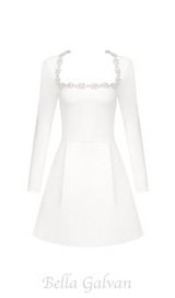 JEWEL-EMBELLISHED TRIM MINI DRESS IN WHITE