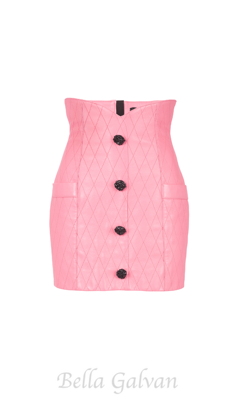 PINK TULIP MINI DRESS IN QUILTED LEATHER