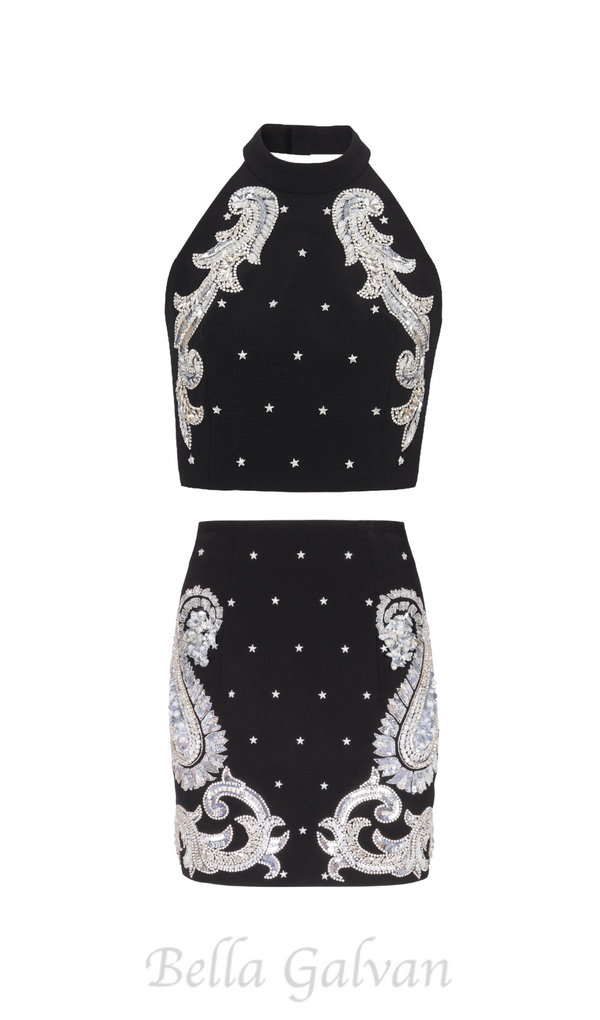 STARS EMBROIDERED BAROQUE MINI DRESS SET