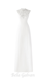 WHITE SLEEVELESS BODYCON MAXI DRESS WITH STONE EMBELLISHMENT