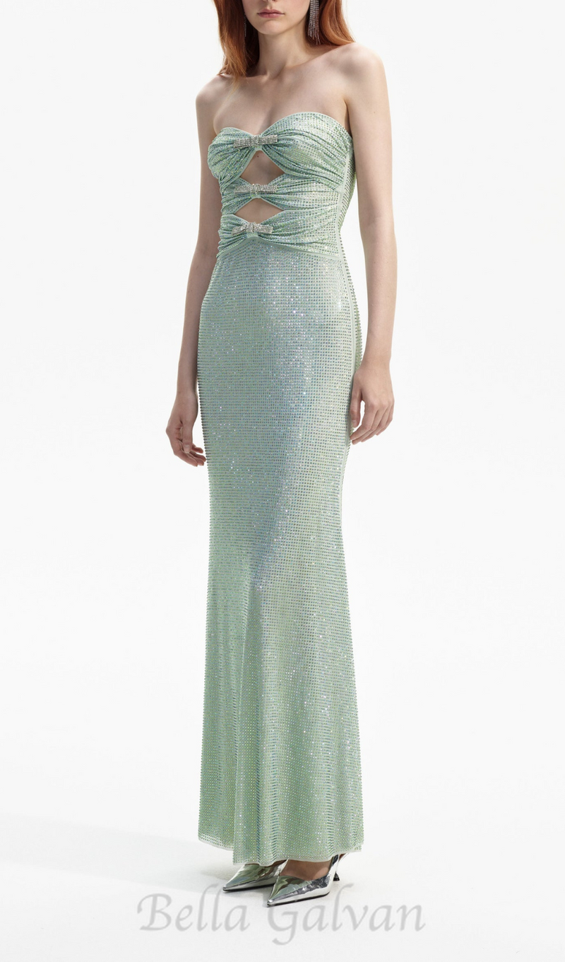 MINT RHINESTONE STRAPLESS MAXI DRESS