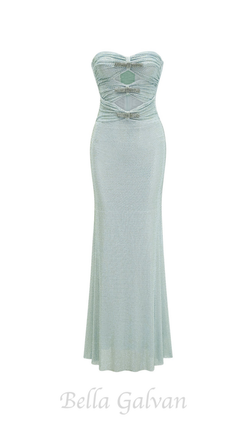 MINT RHINESTONE STRAPLESS MAXI DRESS