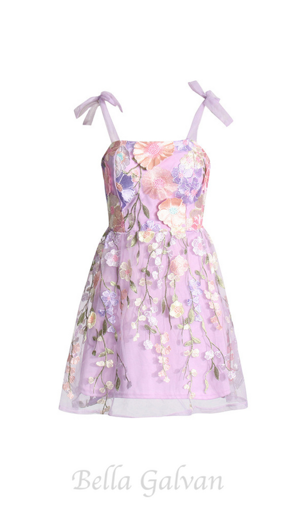 PURPLE 3D FLOWER LACE EMBROIDERED DRESS