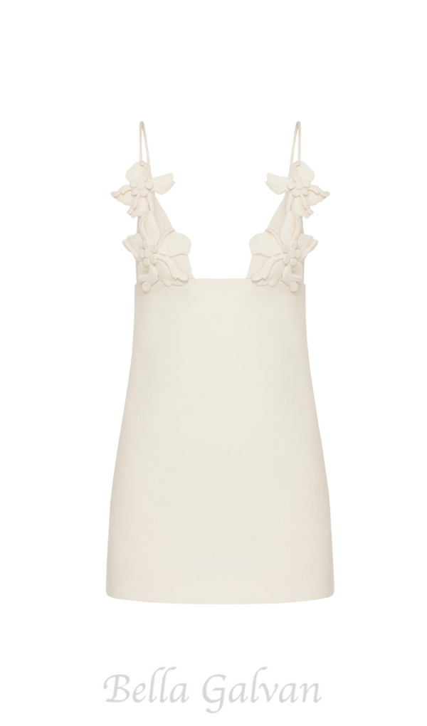 EMBROIDERED CREPE COUTURE MINI DRESS IN WHITE