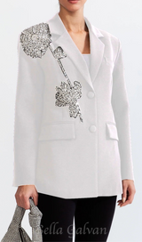 FLORAL EMBELLISHED BLAZER IN WHITE