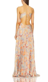 MOIRA CUTOUT FLORAL PRINTED HALTERNECK GOWN