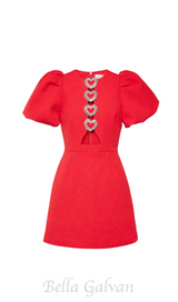 HEART-SHAPED CUTOUT CRÊPE MINI DRESS IN RED