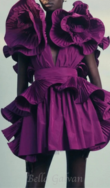 RUFFLES SATIN MINI DRESS IN PURPLE