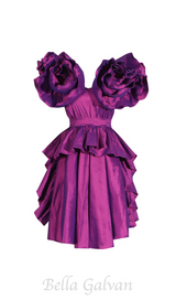 RUFFLES SATIN MINI DRESS IN PURPLE