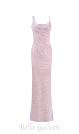 SEQUIN GLITTERING MAXI DRESS IN PALE PURPLE