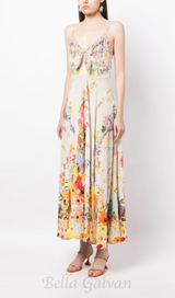 BOW FLORAL-PRINT SILK MIDI DRESS