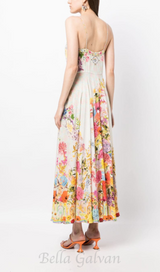 BOW FLORAL-PRINT SILK MIDI DRESS