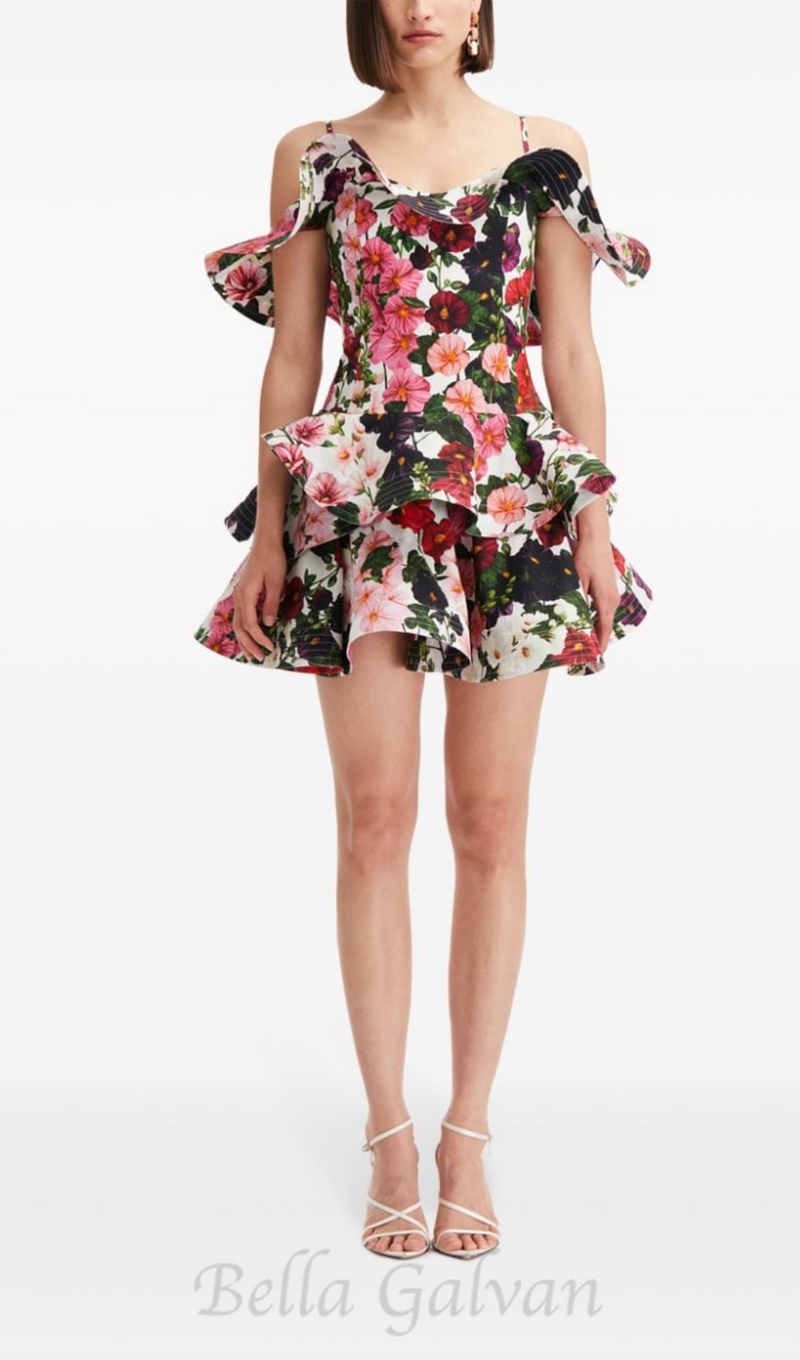 MULTICOLOR FLORAL PRINTED MINI DRESS