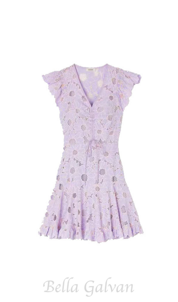 DANIE FLORAL LACE MINI DRESS IN PALE PURPLE