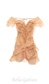 SABRINA RUFFLE LAYERS STRAPLESS MINI DRESS IN CORAL