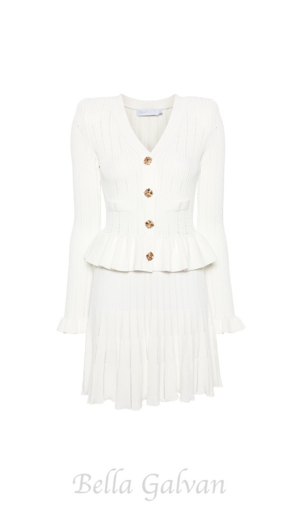 URSULA WHITE KNIT PEPLUM MINI DRESS