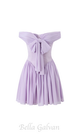 YVETTE PALE PURPLE OFF SHOULDER MESH MINI DRESS