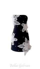 YURI STRAPLESS FLOWER PEARL MINI DRESS