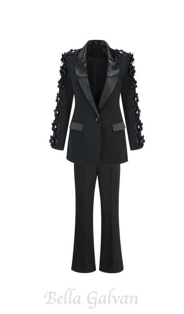 LEONIE FLOWER EMBELLISHED BLACK BLAZER