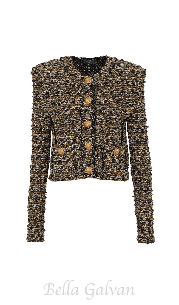 Cropped lurex tweed jacket in gold