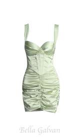 CUSI CORSET RUCHED MINI DRESS IN GREEN