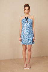 Victoire blue halterneck sequined mini dress