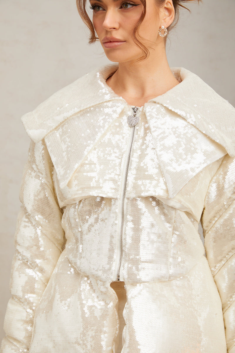 Joslyn white sequined down coat