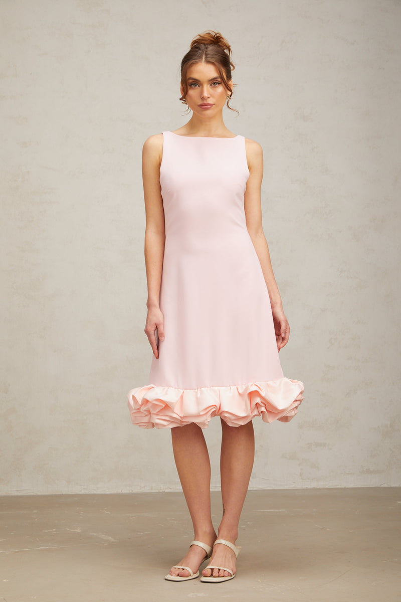 Charlène pink ruffled sleeveless midi dress