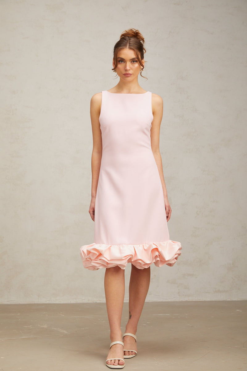 Charlène pink ruffled sleeveless midi dress