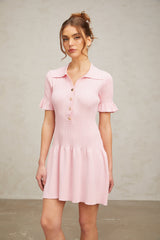 Nolwenn pink flared fine-knit mini dress