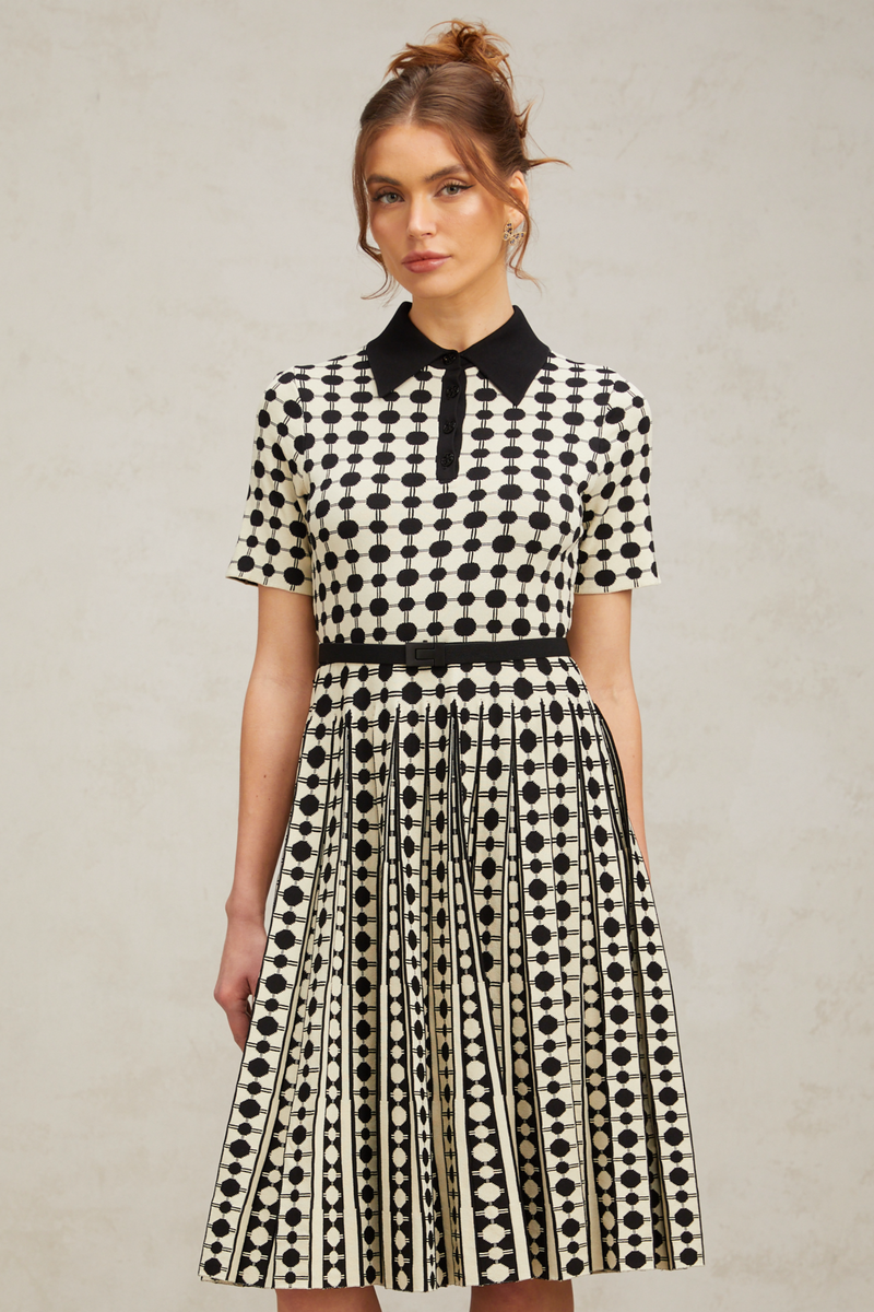 Xavière color-blocked polka-dot knit midi dress