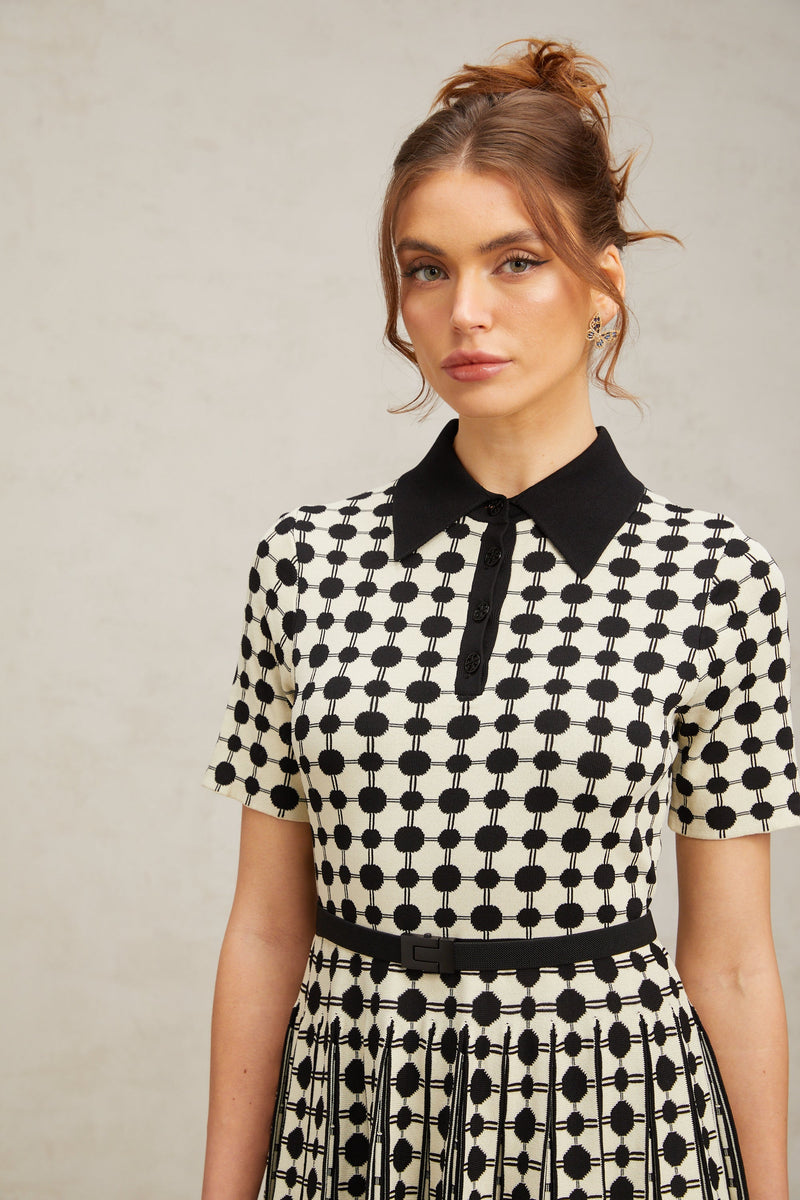 Xavière color-blocked polka-dot knit midi dress