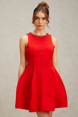 Katie red crystal-embellished puff mini dress