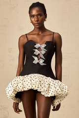 Bérengère color-blocked bowknot polka-dot mini dress