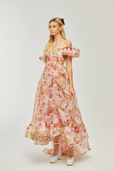 FRUIT-PRINT RUFFLED MAXI DRESS IN PINK