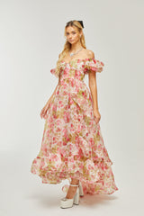 FRUIT-PRINT RUFFLED MAXI DRESS IN PINK