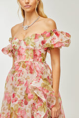 FRUIT-PRINT RUFFLED MAXI DRESS IN PINK