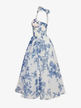 PRIMA PALE BLUE FLORAL A-LINE STRAP MIDI DRESS